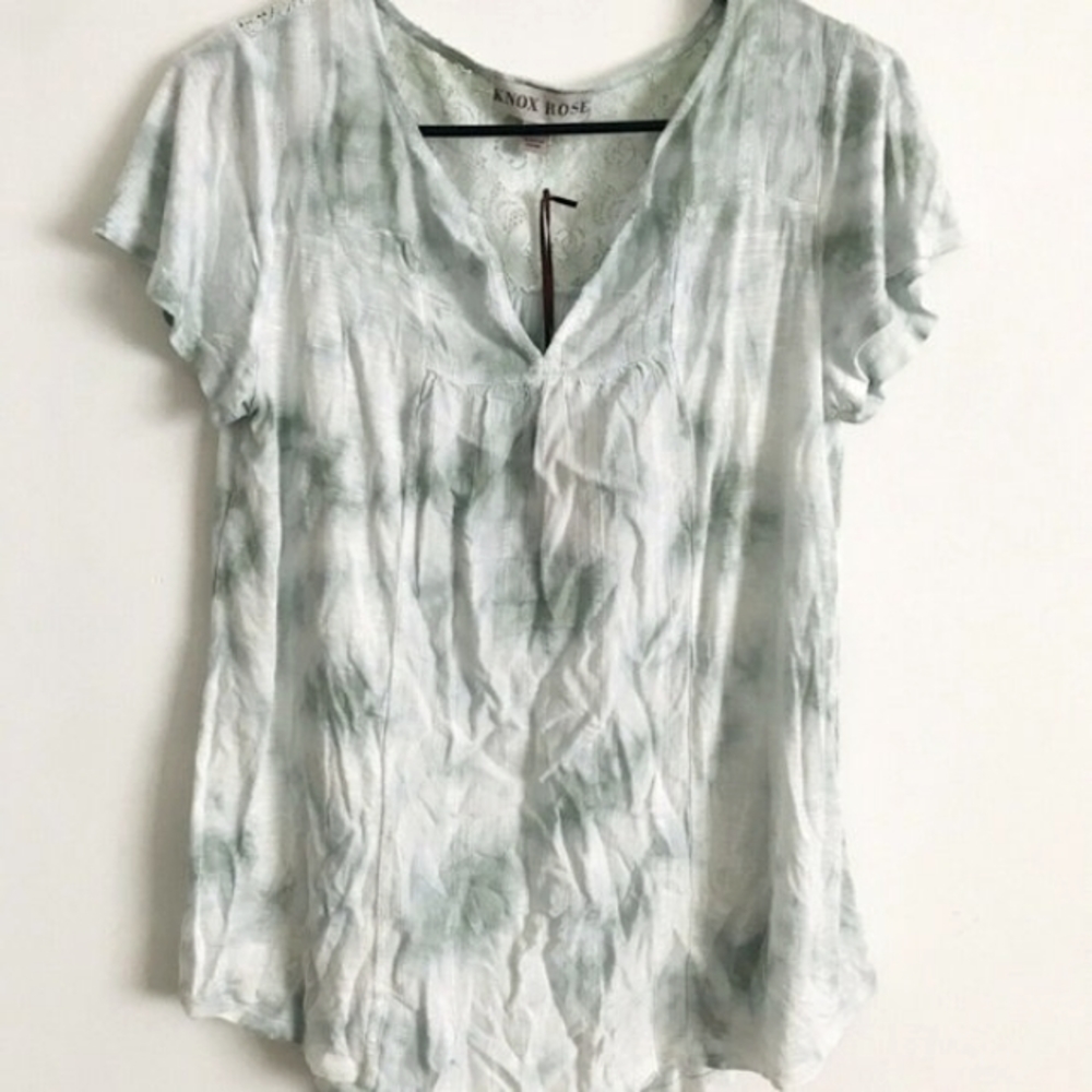 Knox Rose Women's Tie Dye Green Lace Short Sleeve T-Shirt, Small - Picture 7 of 8